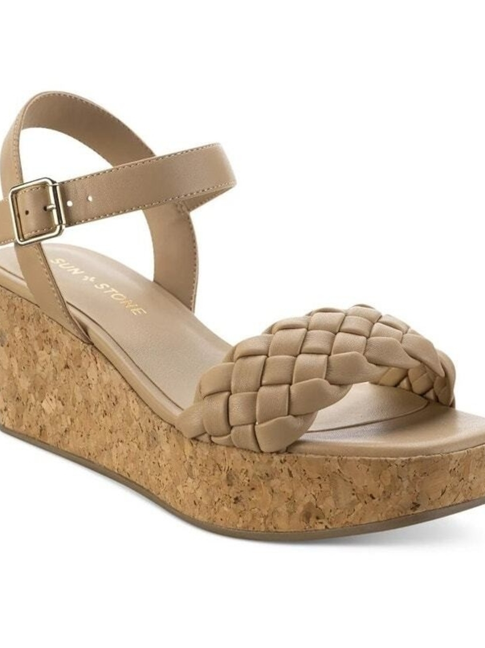 Sun + Stone Braided Front Ankle-Strap Sandals in Beige